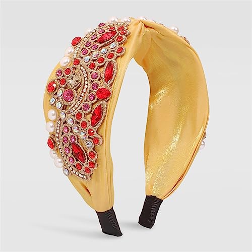 Mode Strass Blume Perle Stirnband Breite Seite Top Knoten Solide Haarband Turban Haar Zubehör Für Frauen Gelb von Youllyuu