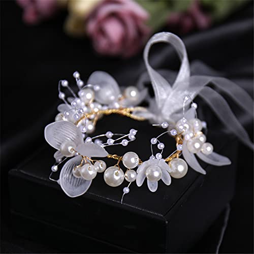 Perlen-Blumen-Stirnband, Brautschmuck, Hochzeitskrone, Kranz, Armband, Diademe, Kristall-Kopfschmuck, Haarschmuck von Youllyuu