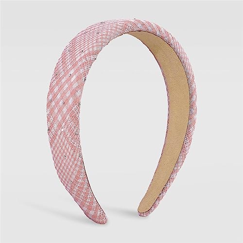 Plaid Tuch Stirnband Strass Haarband Exquisite Schwamm Headwear Haarschmuck Schmuck Für Frauen Mädchen Rosa von Youllyuu