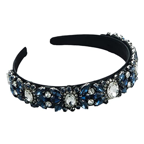 Retro Damen Breit Haarreifen Strass Damen Stirnband Haarschmuck Haarband Blau von Youllyuu