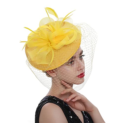 Sinamay Fascinator mit Schleier und Federn, formeller Hut, Kentucky-Hut, Kirchen-Kopfschmuck von Youllyuu