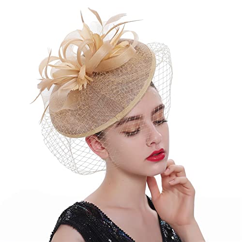 Sinamay Fascinator mit Schleier und Federn, formeller Hut, Kentucky-Hut, Kirchen-Kopfschmuck von Youllyuu