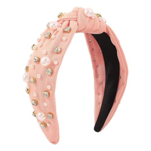 Top Knoten Peals Stirnband Soild Farbe Strass Haarbänder Haar Zubehör Tiara Headwear Schmuck Für Frauen Rosa von Youllyuu