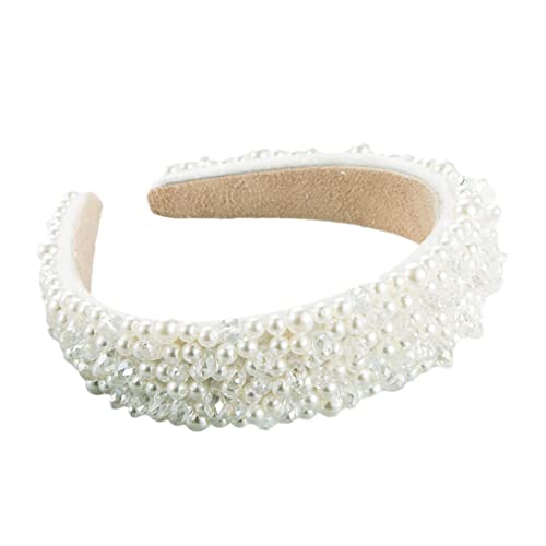 Weiße Perlen-Stirnband für Damen, Hochzeit, Brautschmuck, handgefertigt, breiter Haarreifen, Kopfbedeckung, 100 von Youllyuu