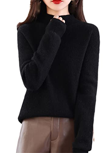 Youllyuu 100% Kaschmir Pullover Damen Half Rollkragen Pullover Strick Slim Große Größe Pullover, Schwarz , XX-Large von Youllyuu