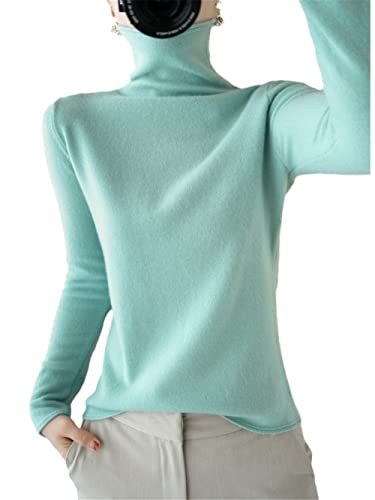 Youllyuu 100% Kaschmir Pullover Damen High Neck Pullover Sweater Langarm Strickpullover, mint, S von Youllyuu