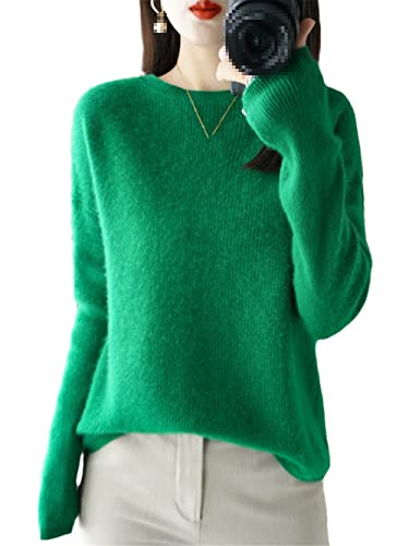 Youllyuu 100% Kaschmir Pullover Damen O-Neck Pullover Sweater Dicker Strickpullover Tops, Gn, L von Youllyuu