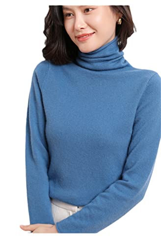Youllyuu 100 % Kaschmir Pullover Damen Rollkragen Pullover Strickpullover Große Größe Jacke, blau, L von Youllyuu