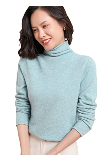 Youllyuu 100 % Kaschmir Pullover Damen Rollkragen Pullover Strickpullover Große Größe Jacke, hellblau, M von Youllyuu