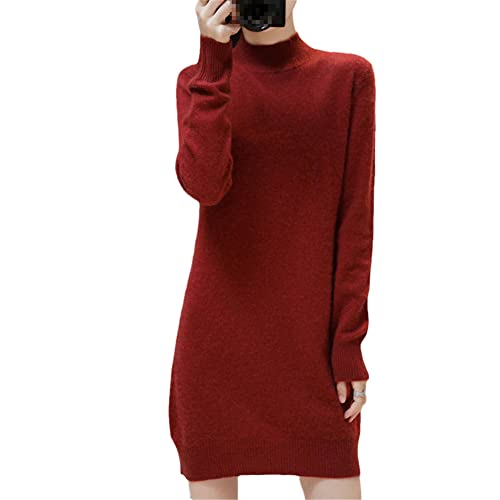 Youllyuu 100 % Kaschmir-Strickkleider, hohe Elastizität, weiche Pullover für Damen, Strickpullover, rot, M von Youllyuu