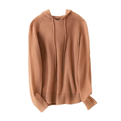 Youllyuu 100% reiner Kaschmir Pullover Damen Kapuzenpullover Große Größe Dicker Strickpullover Top Basic Shirt, Rot Khaki9, M von Youllyuu