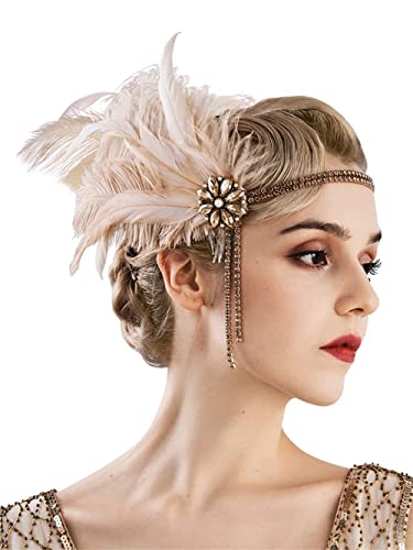 Youllyuu 1920er Jahre Kopfschmuck Flapper Stirnband Strass Perlen Feder Haarband Kopfschmuck für Frauen von Youllyuu