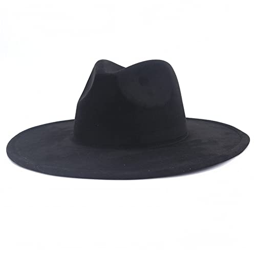 Jazz-Fedora-Hüte mit breiter Krempe, für Herren, Wildleder, Herz, Filzkappe, Designer-Party, Fascinator, 9,5 cm, Schwarz, 56-58 cm von Youllyuu