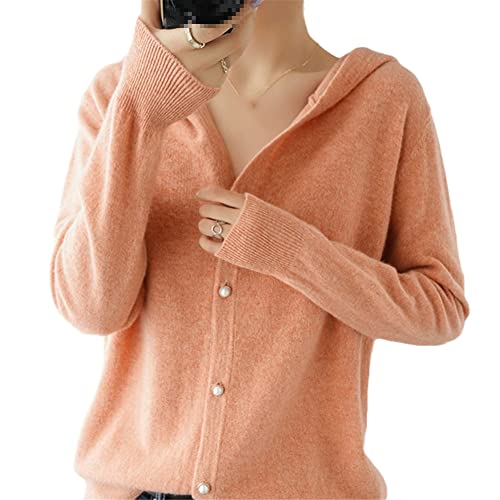 Youllyuu Australian Cashmere Hooded Cardigan Jacke Damen Strickjacke Lose Pullover, Orange, XL von Youllyuu