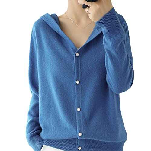 Youllyuu Australian Cashmere Hooded Cardigan Jacke Damen Strickjacke Lose Pullover, blau, XL von Youllyuu