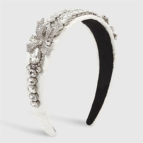 Youllyuu Barock Strass Seite Bowknot Stirnband Exquisite Multicolor Kristall Geometrische Stickerei Haarband Haarschmuck Weiß von Youllyuu