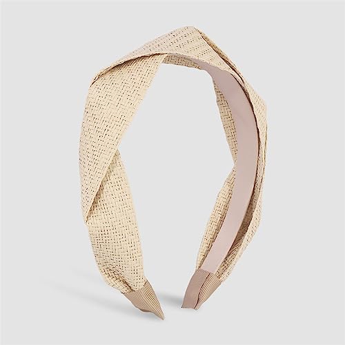 Youllyuu Böhmische Stroh Gewebt Geflochten Stirnband Für Frauen Kreuz Geknotet Haar Hoop Bast Lünette Haarband Haar Zubehör Headwear Beige von Youllyuu