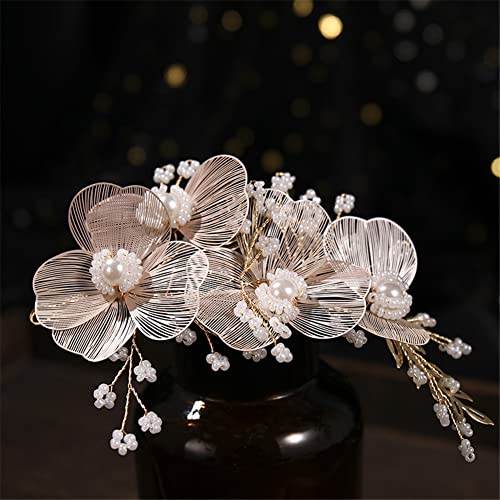 Youllyuu Brautschmuck Hochzeit Stirnband Tiara Blume Perle Haarnadel Haarspange Frauen Braut Kopfschmuck Haarband von Youllyuu