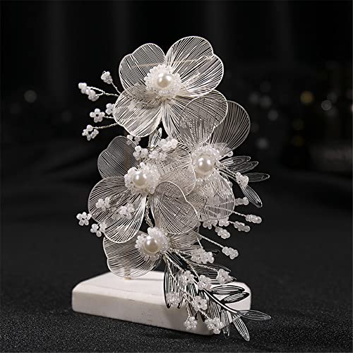 Youllyuu Brautschmuck Hochzeit Stirnband Tiara Blume Perle Haarnadel Haarspange Frauen Braut Kopfschmuck Haarband von Youllyuu