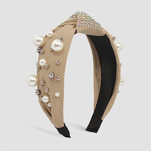 Youllyuu Breite Seide Stirnband Mix Perlen Barock Haarband Für Frauen Geknotet Haar Hoop Headwear Haar Zubehör Khaki von Youllyuu