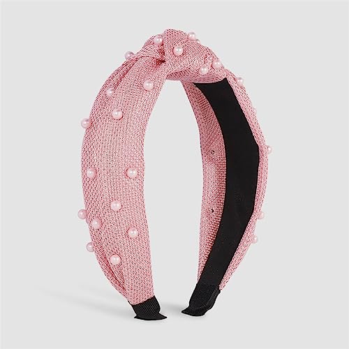 Youllyuu Breiter Netzknoten Stirnbänder Mode Mädchen Stirnband Perlen Haarband Handgemachtes Haarband Turban Für Frauen Rosa von Youllyuu