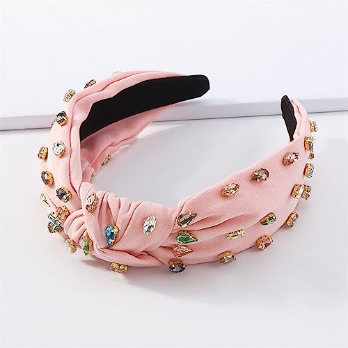 Youllyuu Bunte Strass Haarband Mitte Knoten Stirnband Für Frauen Mädchen Handgemachte Lässige Kopf Band Mode Haar Zubehör rosa von Youllyuu