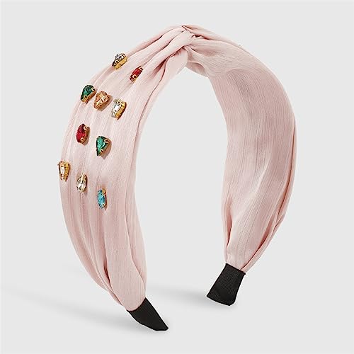 Youllyuu Bunte Strass Mitte Kreuz Knoten Stirnbänder Für Frauen Einfarbig Chiffon Casual Breite Seite Haarband Rosa von Youllyuu