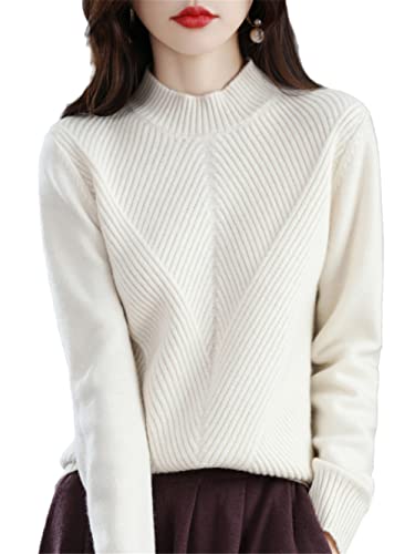 Youllyuu Cashmere Sweater Damen Rollkragen Strickpullover 100% Merinowolle Langarm Pullover, weiß, S von Youllyuu