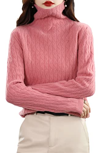 Youllyuu Cashmere Sweater Damen Strickpullover 100% Merinowolle Rollkragen Pullover Vintage Pullover, rose, M von Youllyuu