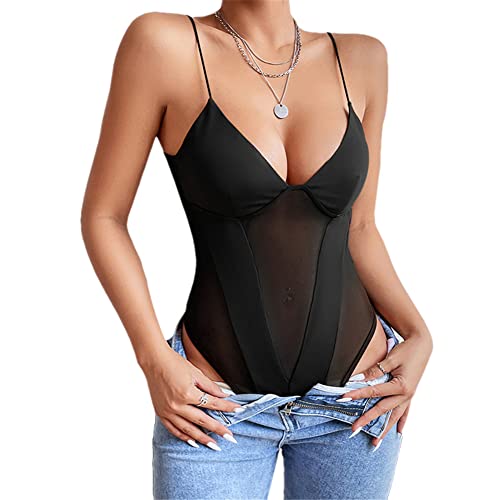 Youllyuu Damen-Body aus Netzstoff, sexy Badeanzüge, durchscheinend, Tüll, Catsuit, Sommer, Schwarz, Schwarz , 42 von Youllyuu