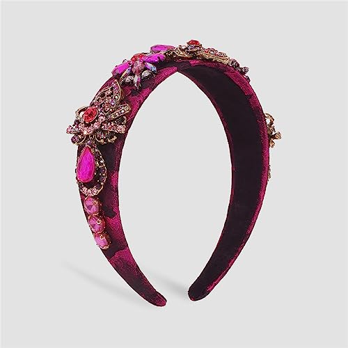 Youllyuu Damen Exquisite Strass Multicolor Geometrische Stickerei Stirnband Haarschmuck Schmuck Geschenke Rose Red Farbe von Youllyuu