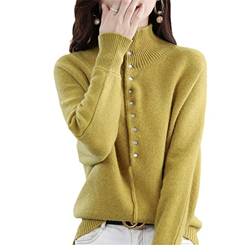 Youllyuu Damen Große Größe Pullover 100% Kaschmir Strickpullover Rollkragen Pullover Pullover Sweater, senfgelb, L von Youllyuu