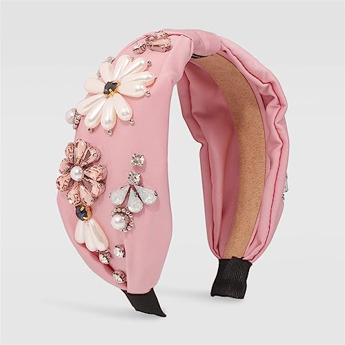 Youllyuu Damen Haarband mit Perlen und Strass, geometrische Blume, Rosa von Youllyuu