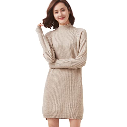 Youllyuu Damen Kordelröcke 100% Kaschmir Strickpullover Pullover Kaschmir Rollkragen Kleid, Begie, 36 von Youllyuu