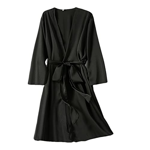 Youllyuu Damen Satin Robe Nachtwäsche Braut Hochzeit Casual Kimono Bademantel Gewand Sexy Nachtwäsche Nachthemd, Schwarz , 42 von Youllyuu