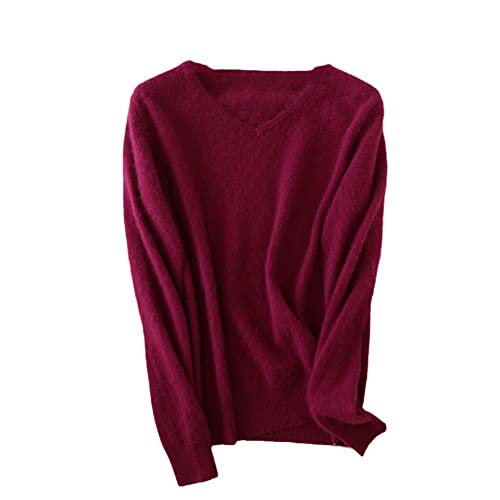 Youllyuu Dicker Nerz Kaschmir Pullover Damen V-Ausschnitt Pullover Sweater Plus Size Slim Warm Strickpullover, burgunderfarben, L von Youllyuu