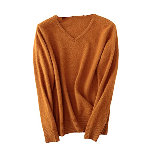 Youllyuu Dicker Nerz Kaschmir Pullover Damen V-Ausschnitt Pullover Sweater Übergröße Slim Warm Strickpullover, Kurkuma, M von Youllyuu