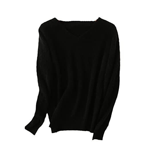 Youllyuu Dicker Nerz Kaschmir Pullover Damen V-Ausschnitt Pullover Sweater Übergröße Slim Warm Strickpullover, Schwarz , XL von Youllyuu