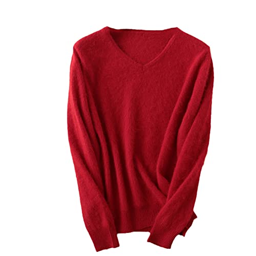Youllyuu Dicker Nerz Kaschmir Pullover Damen V-Ausschnitt Pullover Sweater Übergröße Slim Warm Strickpullover, rot, L von Youllyuu
