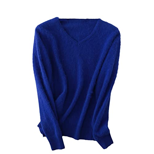 Youllyuu Dicker Nerz Kaschmir Pullover Damen V-Ausschnitt Pullover Sweater Übergröße Slim Warm Strickpullover, saphir, XL von Youllyuu