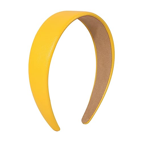 Youllyuu Einfarbig Pu Stirnband Für Frauen Bunte Glatte Breite Seite Haarbänder Headwear Trendy Haar Schmuck gelb von Youllyuu