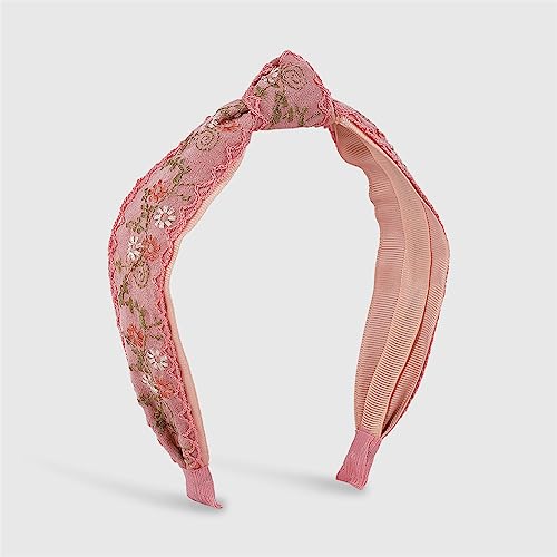 Youllyuu Ethnische Stickerei Kopf Hoop Retro Stirnband Geknotet Breite Krempe Lünette Haarband Kopfschmuck Für Frauen Rosa von Youllyuu