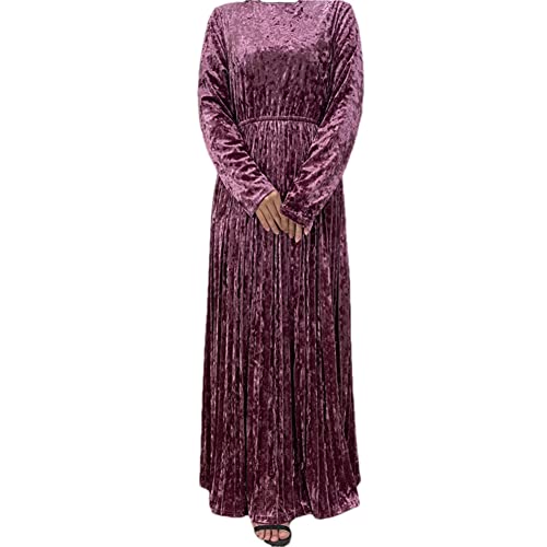 Youllyuu Ethnische muslimische Kleid Volltonfarbe Stickerei Velour Abaya Kleider Frauen Faltenrock, violett, XX-Large von Youllyuu