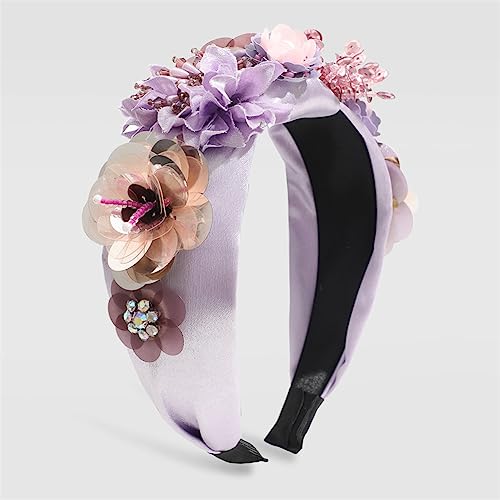 Youllyuu Exquisite Strass Pailletten Blume Geometrie Haarband Für Frauen Gepolstert Stirnband Breite Schwamm Haar Zubehör Lila Farbe von Youllyuu