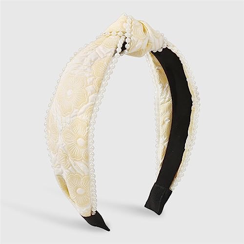 Youllyuu Floral Perlen Verzierte Stirnband Mode Mitte Geknotet Turban Haarband Casual Haar Zubehör gelb von Youllyuu