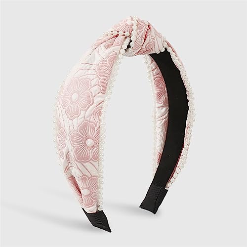 Youllyuu Floral Perlen Verzierte Stirnband Mode Mitte Geknotet Turban Haarband Casual Haar Zubehör rosa von Youllyuu