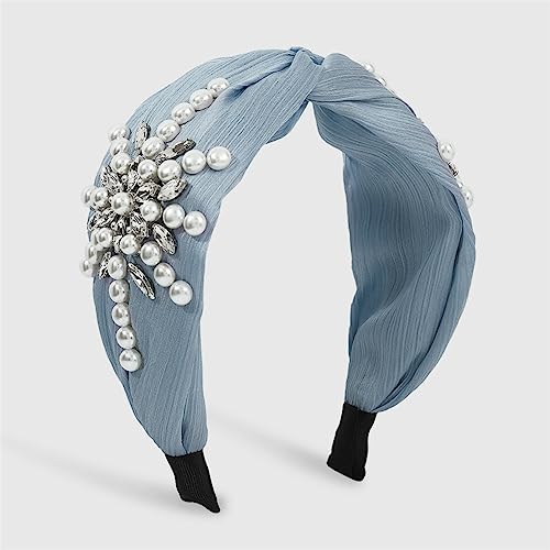 Youllyuu Frauen Mode Haar Zubehör Breite Seite Stirnband Blume Perlen Barock Twisted Haarband Mitte Knoten Headwear Für Frauen Blau von Youllyuu