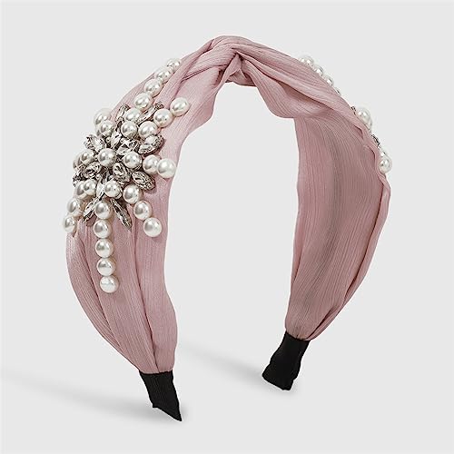 Youllyuu Frauen Mode Haar Zubehör Breite Seite Stirnband Blume Perlen Barock Verdrehte Haarband Mitte Knoten Kopfbedeckung Für Frauen Rosa von Youllyuu