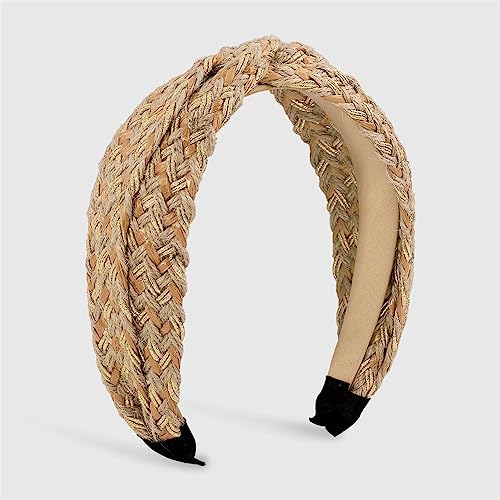 Youllyuu Frauen Stroh Geknotet Stirnband Bohemian Braide Breit Kreuz Geknotet Stirnband Lünette Haar Hoop Handgemachte Haarband Khaki von Youllyuu