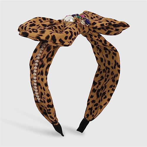 Youllyuu Große Schleife Geknotet Stirnband Leopard Print Haarband Mit Kristall Perlen Für Frauen Mädchen Haar Zubehör Headwear Leopard von Youllyuu